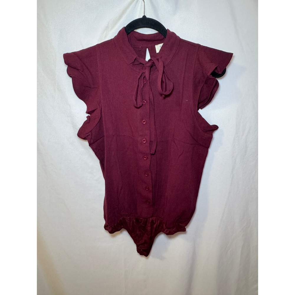 Burgundy Ruffle Sleeve Bodysuit S Romantic Coquette Holiday Vintage Tulip B NWT